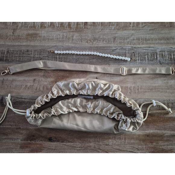 Anissyia Women's Scrunch Mini Bag Satiny Finish Beige - Picture 2 of 4